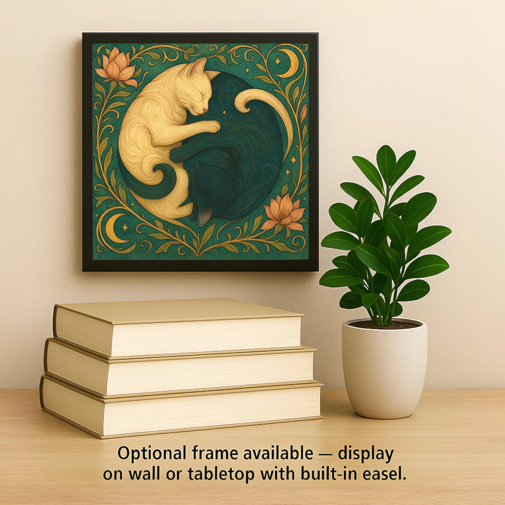 Cat Wall Art Ceramic Tile Art Nouveau Gift William Morris Yin Yang Spiritual Decor Cat Lover Zen Nature Art