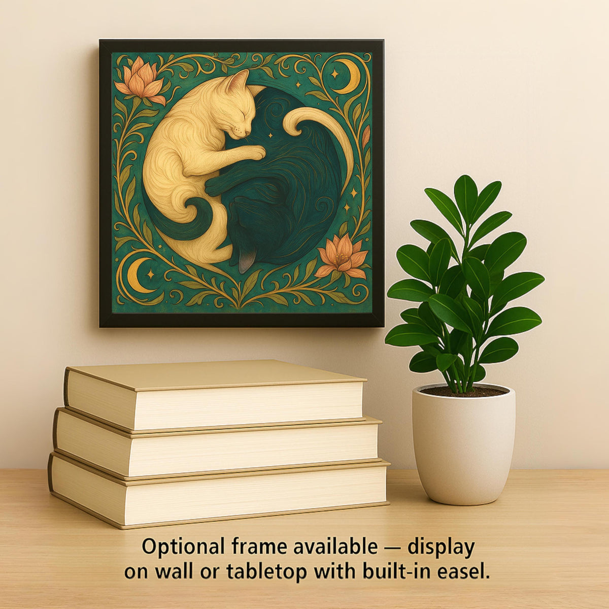 Cat Wall Art Ceramic Tile Art Nouveau Gift William Morris Yin Yang Spiritual Decor Cat Lover Zen Nature Art