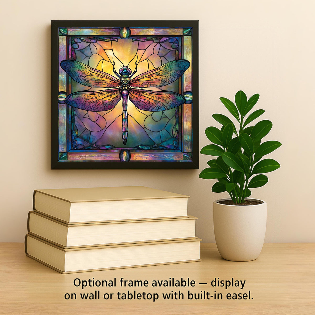 Dragonfly Stained Glass Style Ceramic Art Tile: Whimsical Wall Decor Cottagecore Gift Fantasy Home Decor Wall Art