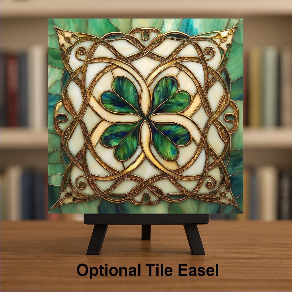 Celtic Shamrock Wall Art Ceramic Tile William Morris Gift Irish Heritage Decor Place Identity Art Nouveau Nature