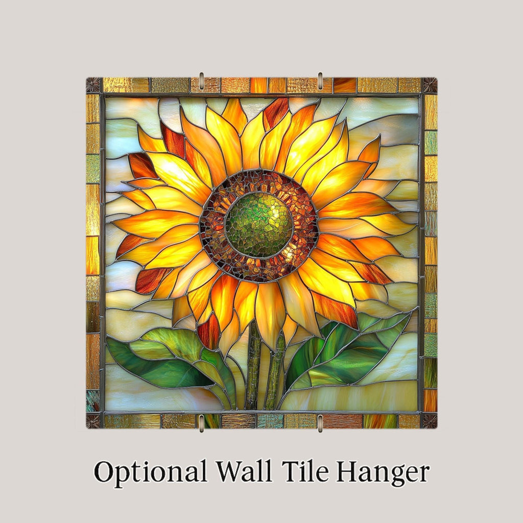 Sunflower Stained Glass Style Ceramic Art Tile: Nature Wall Decor Art Lover Gift Home Decor Wall Art