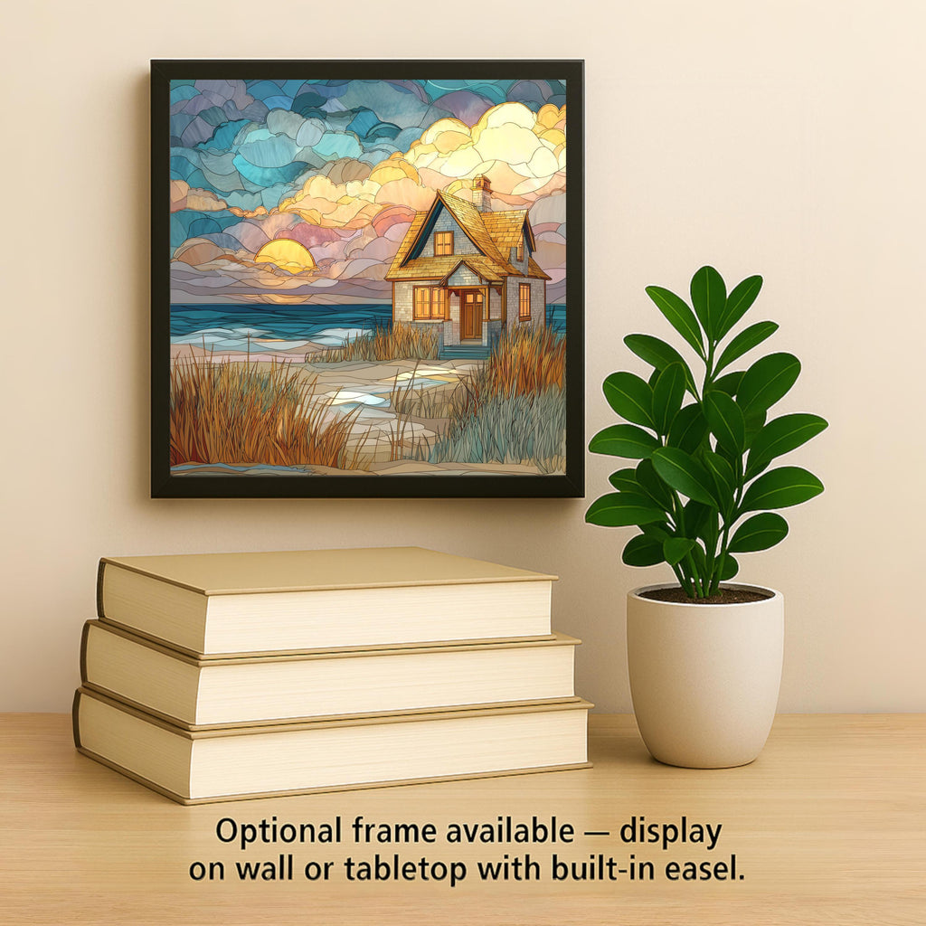 Coastal Cottage Stained Glass Style Ceramic Art Tile: Coastal Wall Decor Beach House Accent Ocean Home Decor Wall Art Nautical Cottage Art