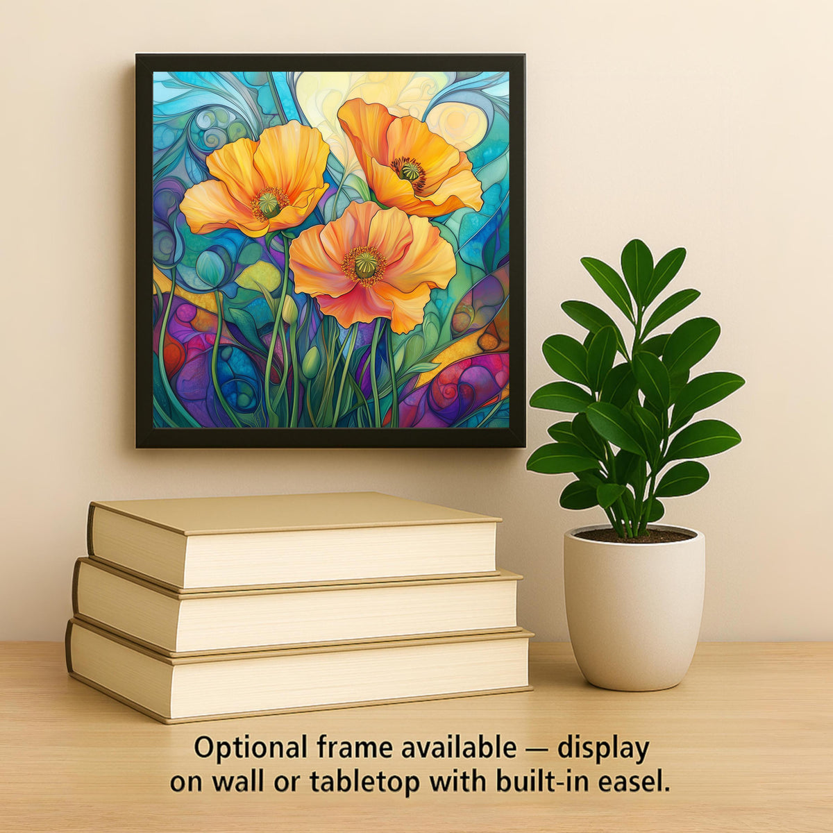 California Poppy Wall Art Ceramic Tile Stained Glass Style State Flower Gift Golden Poppy Decor Place Identity Art
