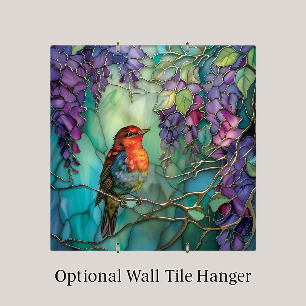 Red Robin Ceramic Art Tile – Stained Glass Style, Garden Bird Gift, Robin Lover Birdwatcher, Bird Art Nature