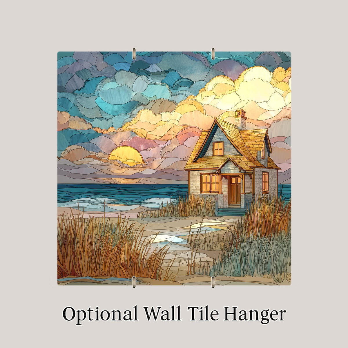 Coastal Cottage Stained Glass Style Ceramic Art Tile: Coastal Wall Decor Beach House Accent Ocean Home Decor Wall Art Nautical Cottage Art