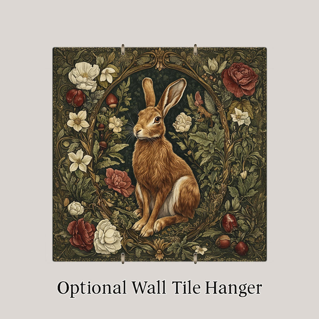 Rabbit Wall Art Ceramic Tile William Morris Gift Art Nouveau Woodland Hare Decor Rabbit Lover Botanical Nature
