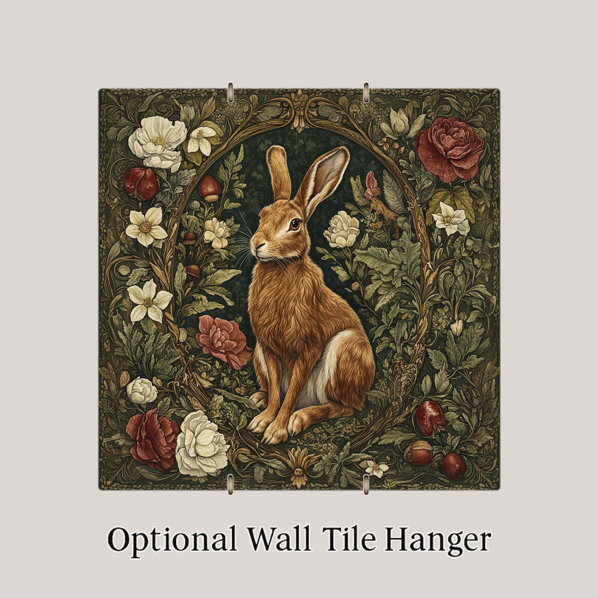 Rabbit Wall Art Ceramic Tile William Morris Gift Art Nouveau Woodland Hare Decor Rabbit Lover Botanical Nature