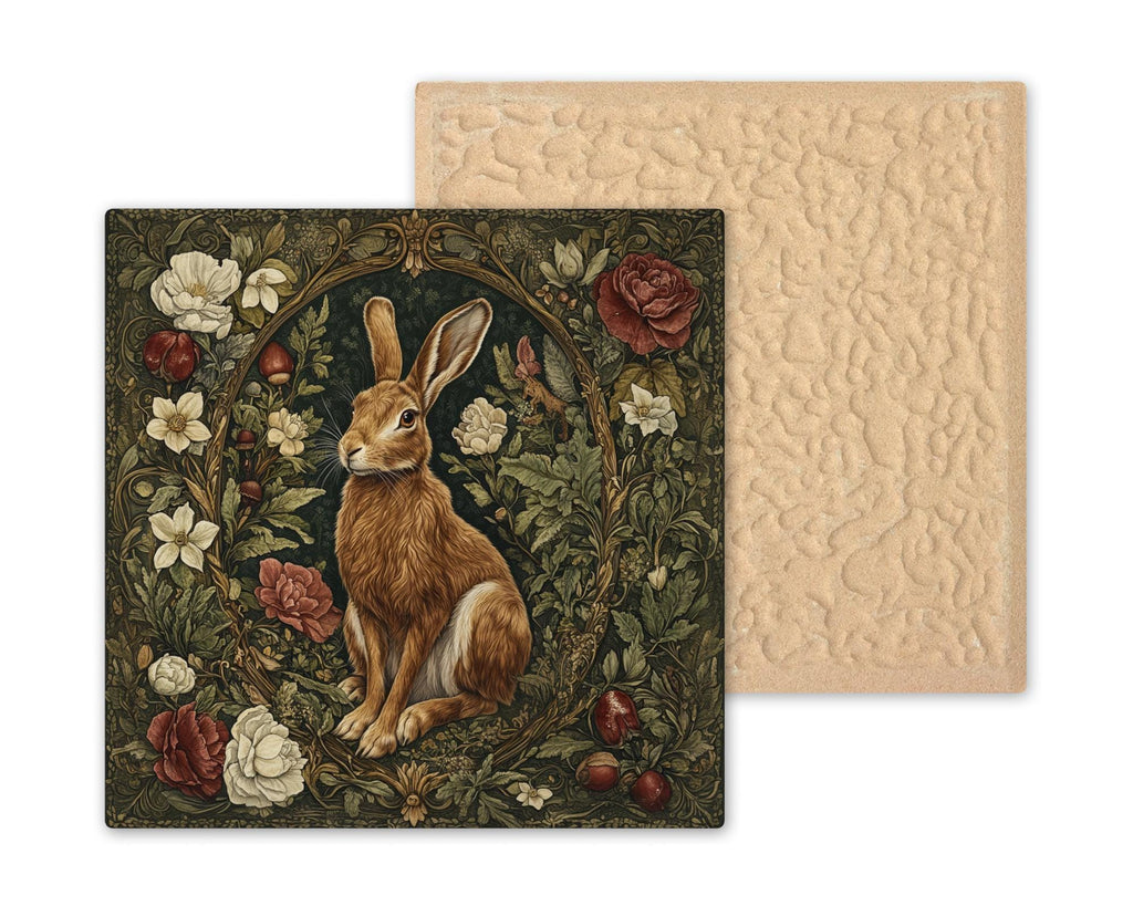 Rabbit Wall Art Ceramic Tile William Morris Gift Art Nouveau Woodland Hare Decor Rabbit Lover Botanical Nature