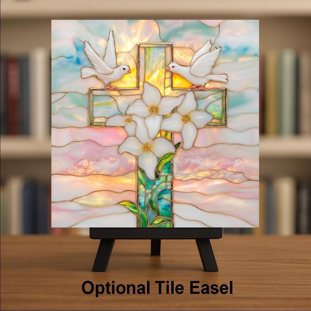 Christian Cross Wall Art Ceramic Tile Faith Home Decor Religious Gift Baptism Confirmation Decor