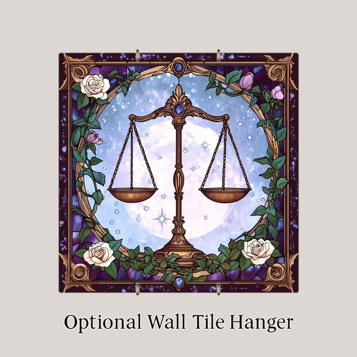 Libra Zodiac Ceramic Tile Wall Art – Stained Glass Style Astrology Decor, September October Birthday Gift, Celestial Home Accent