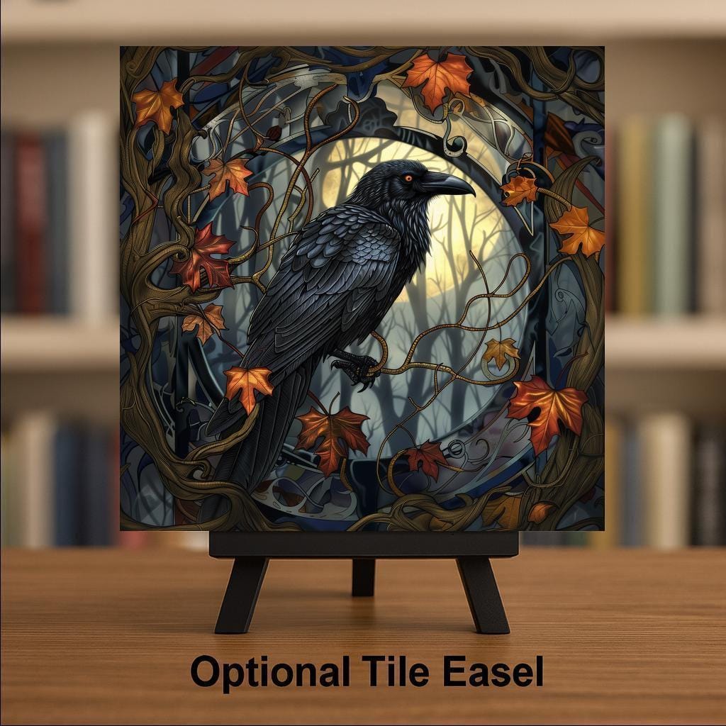 Gothic Raven Ceramic Art Tile: Whimsical Wall Decor Cottagecore Gift Fantasy Home Decor Wall Art