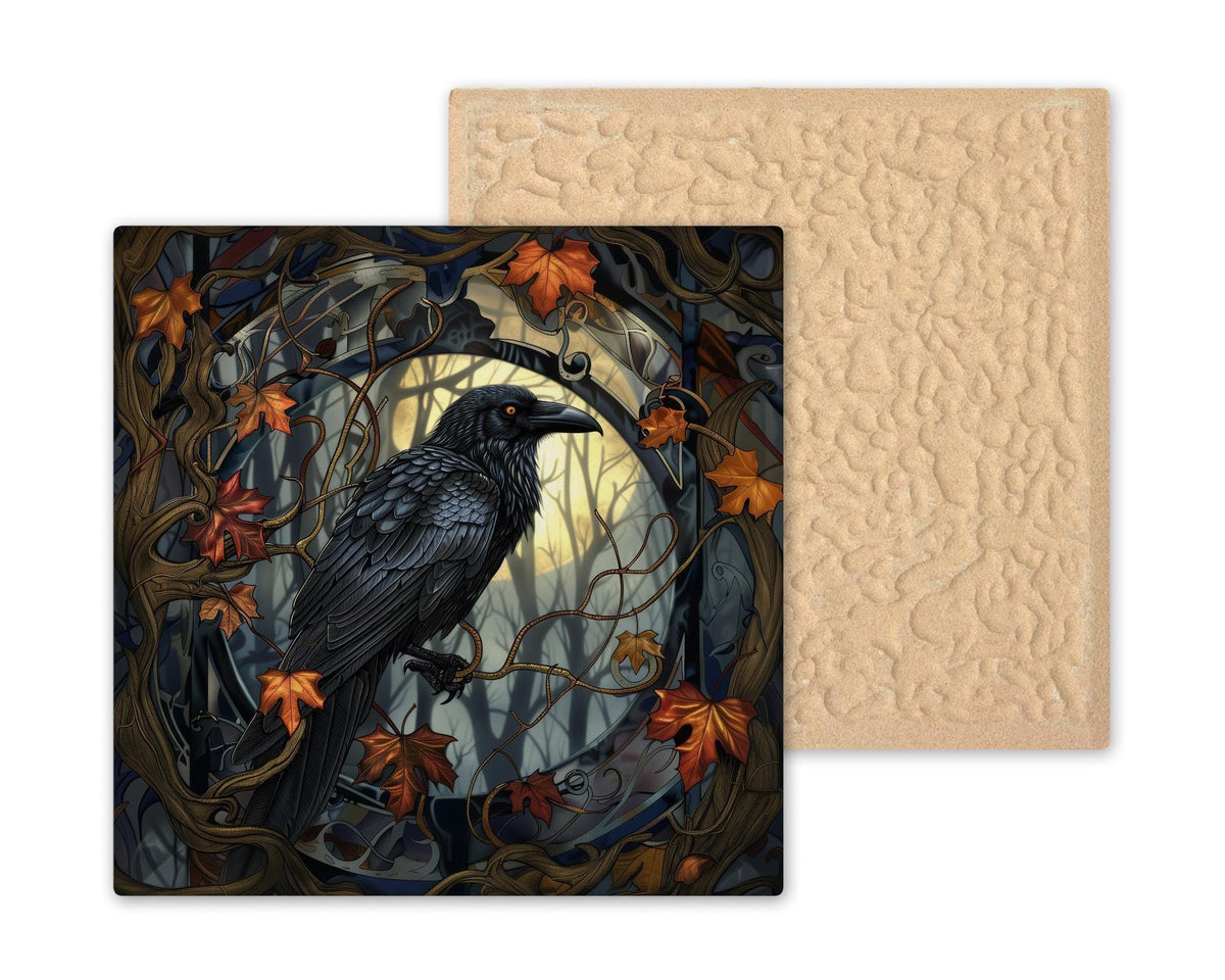 Gothic Raven Ceramic Art Tile: Whimsical Wall Decor Cottagecore Gift Fantasy Home Decor Wall Art