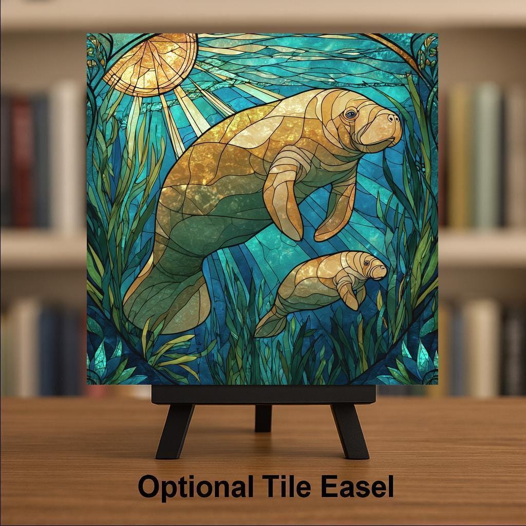 Manatee Wall Art Ceramic Tile Sea Life Gift Coastal Bathroom Decor Ocean Animal Art Manatee Lover Gift Tile