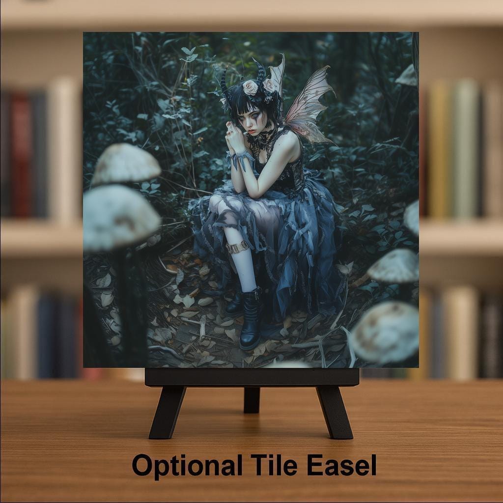 Gothic Fairy Wall Art Ceramic Tile Dark Fantasy Gift Witchy Decor Gothic Home Gift Dark Forest Art Tile