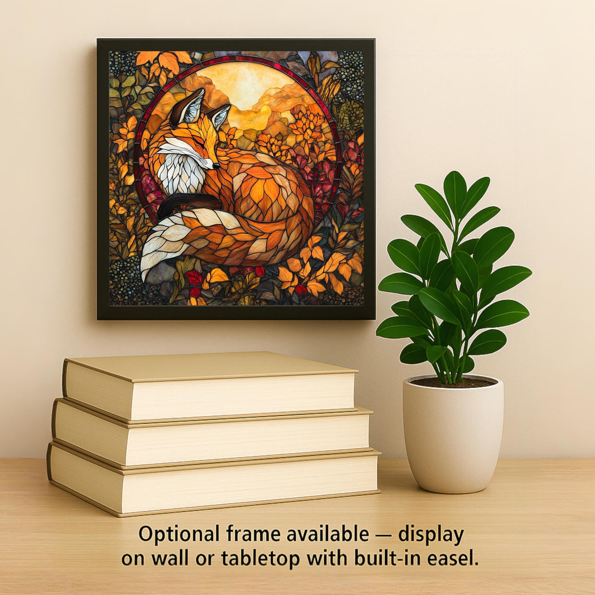 Autumn Fox Wall Art Ceramic Tile Woodland Gift Stained Glass Style Decor Fall Nature Art Fox Lover Gift Tile