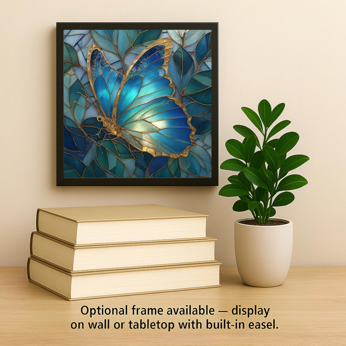Blue Butterfly Ceramic Tile Wall Art – Stained Glass Nature Design, Elegant Home Decor, Botanical Wall Decor Gift for Butterfly Lovers