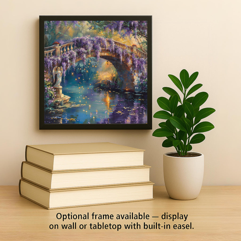 Wisteria Bridge Ceramic Art Tile – Purple Garden Wall Decor, Romantic Cottage Floral Nature Gift