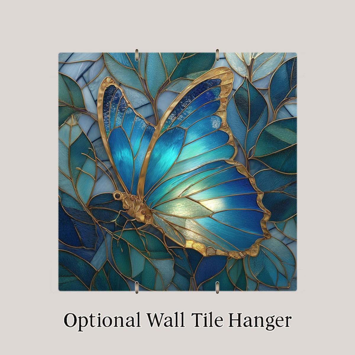 Blue Butterfly Ceramic Tile Wall Art – Stained Glass Nature Design, Elegant Home Decor, Botanical Wall Decor Gift for Butterfly Lovers
