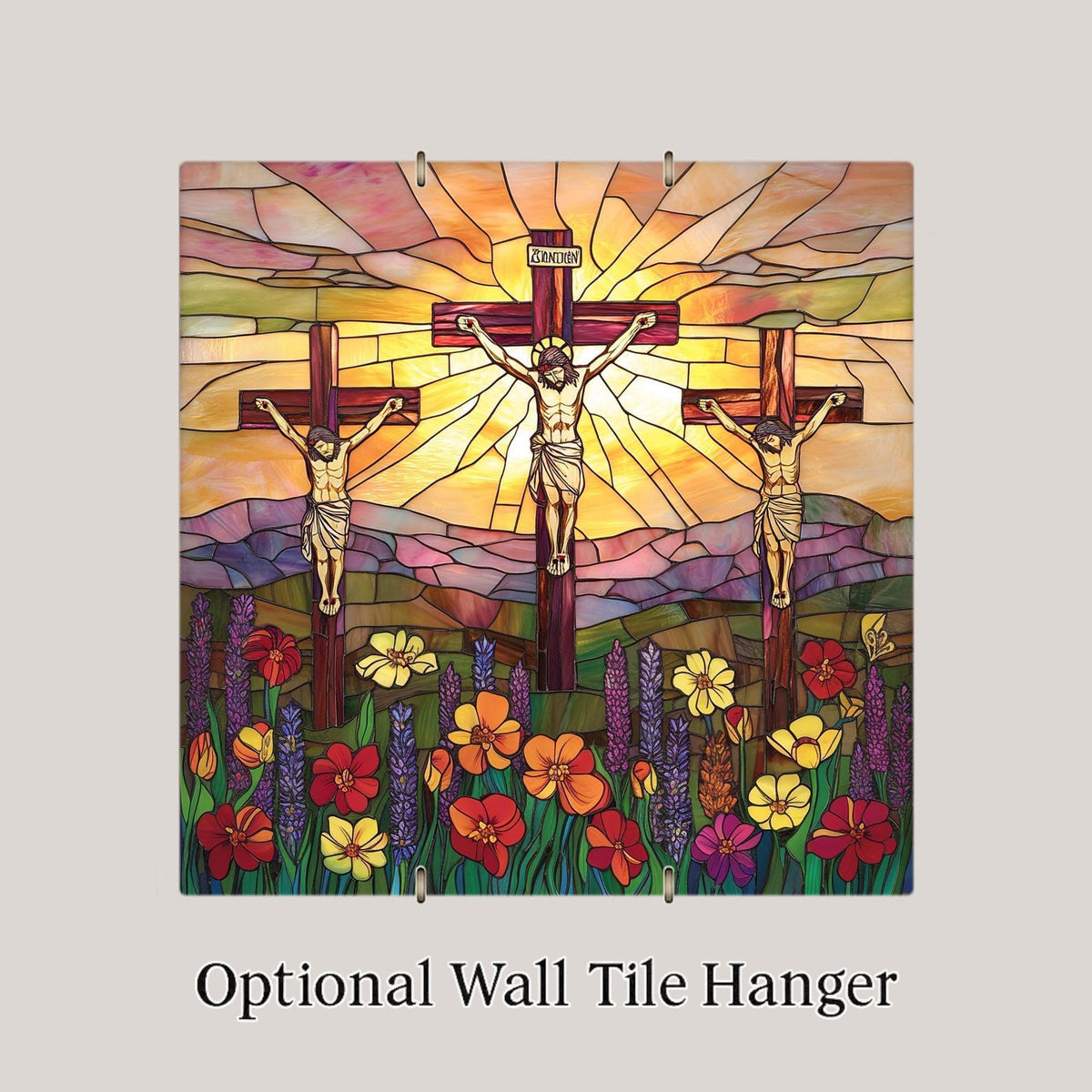 Three Crosses Stained Glass Style Ceramic Art Tile: Faith Wall Decor Christian Gift Religious Home Decor Wall Art Easter Three Crosses Ch