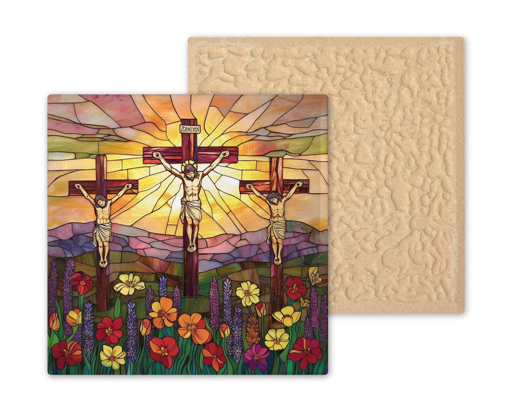 Three Crosses Stained Glass Style Ceramic Art Tile: Faith Wall Decor Christian Gift Religious Home Decor Wall Art Easter Three Crosses Ch