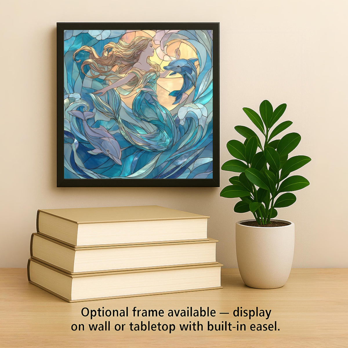 Mermaid Ocean Goddess Wall Art Ceramic Tile Stained Glass Style Mystical Sea Siren Dolphin Coastal Spiritual Decor