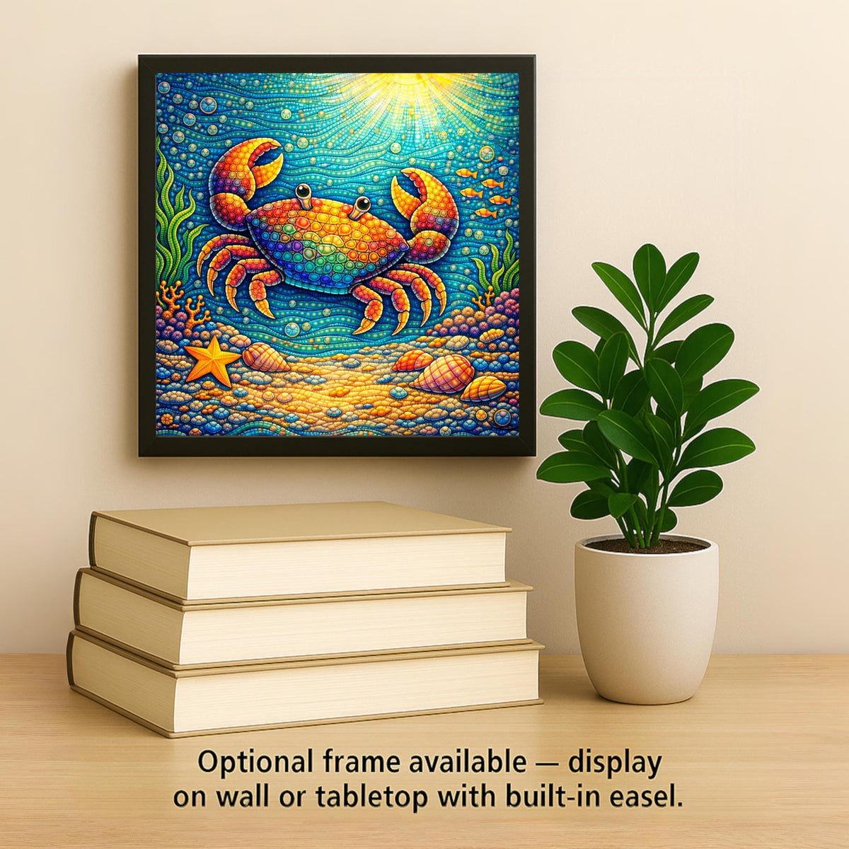 Whimsical Crab Ceramic Art Tile – Colorful Ocean Nursery Wall Decor, Coastal Beach Kids Accent