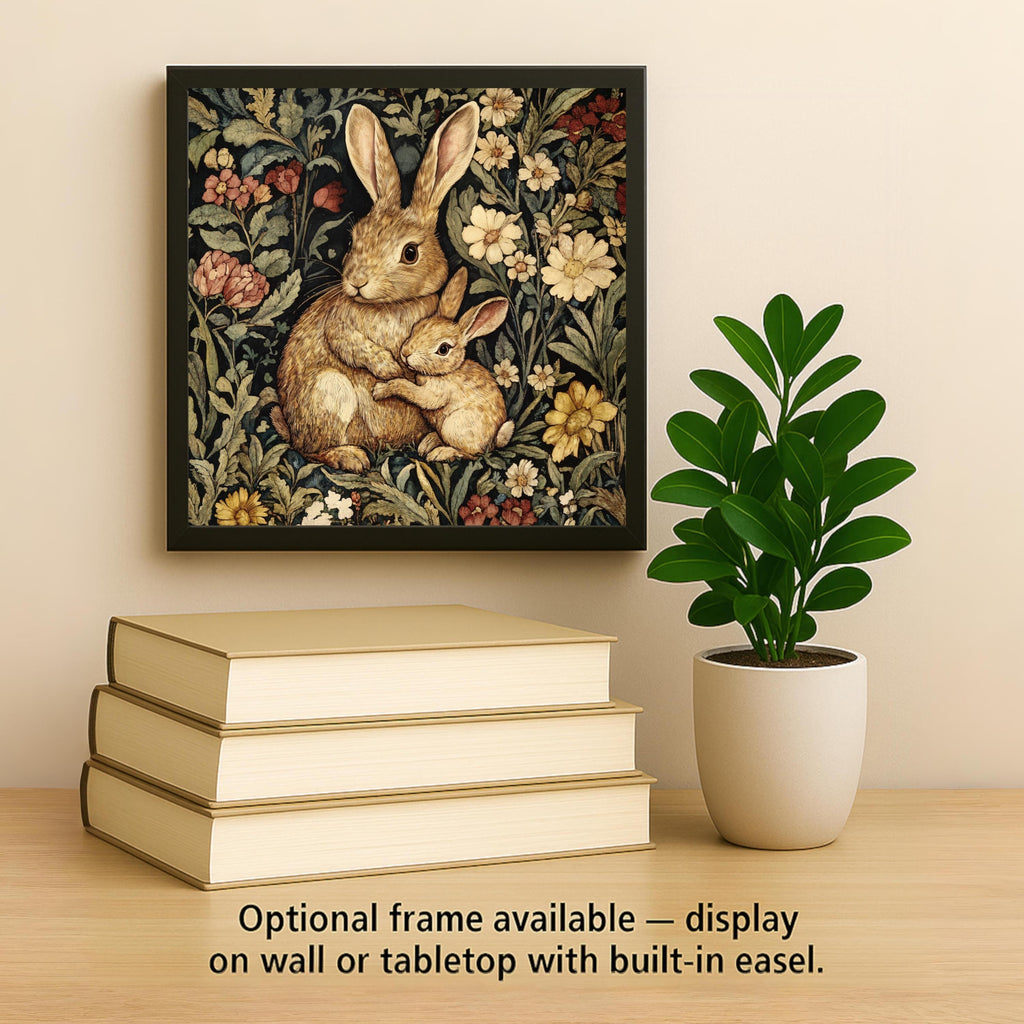 Bunny Rabbit Wall Art Ceramic Tile William Morris Style Gift Art Nouveau Nature Art Rabbit Lover Woodland Decor Gift