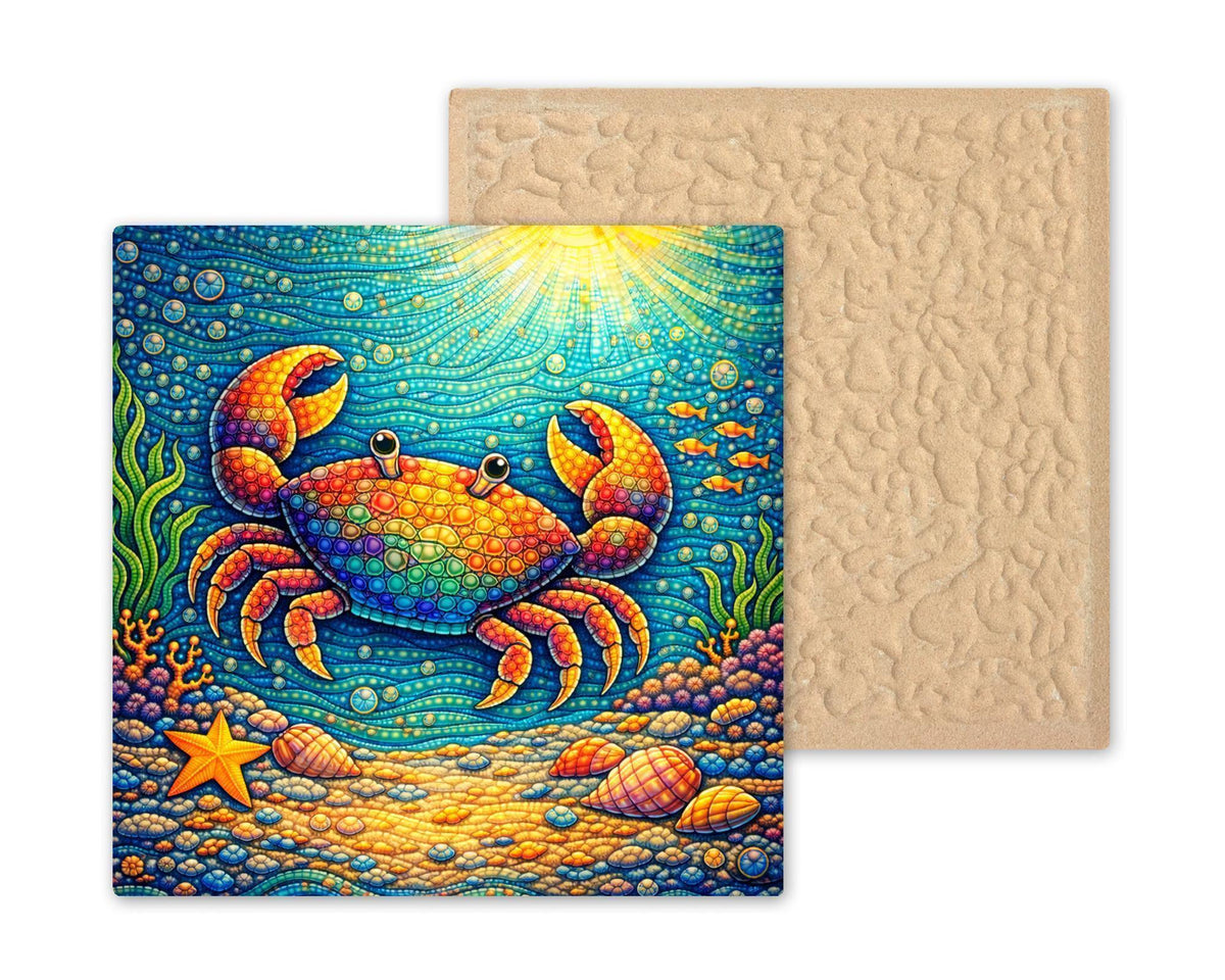 Whimsical Crab Ceramic Art Tile – Colorful Ocean Nursery Wall Decor, Coastal Beach Kids Accent