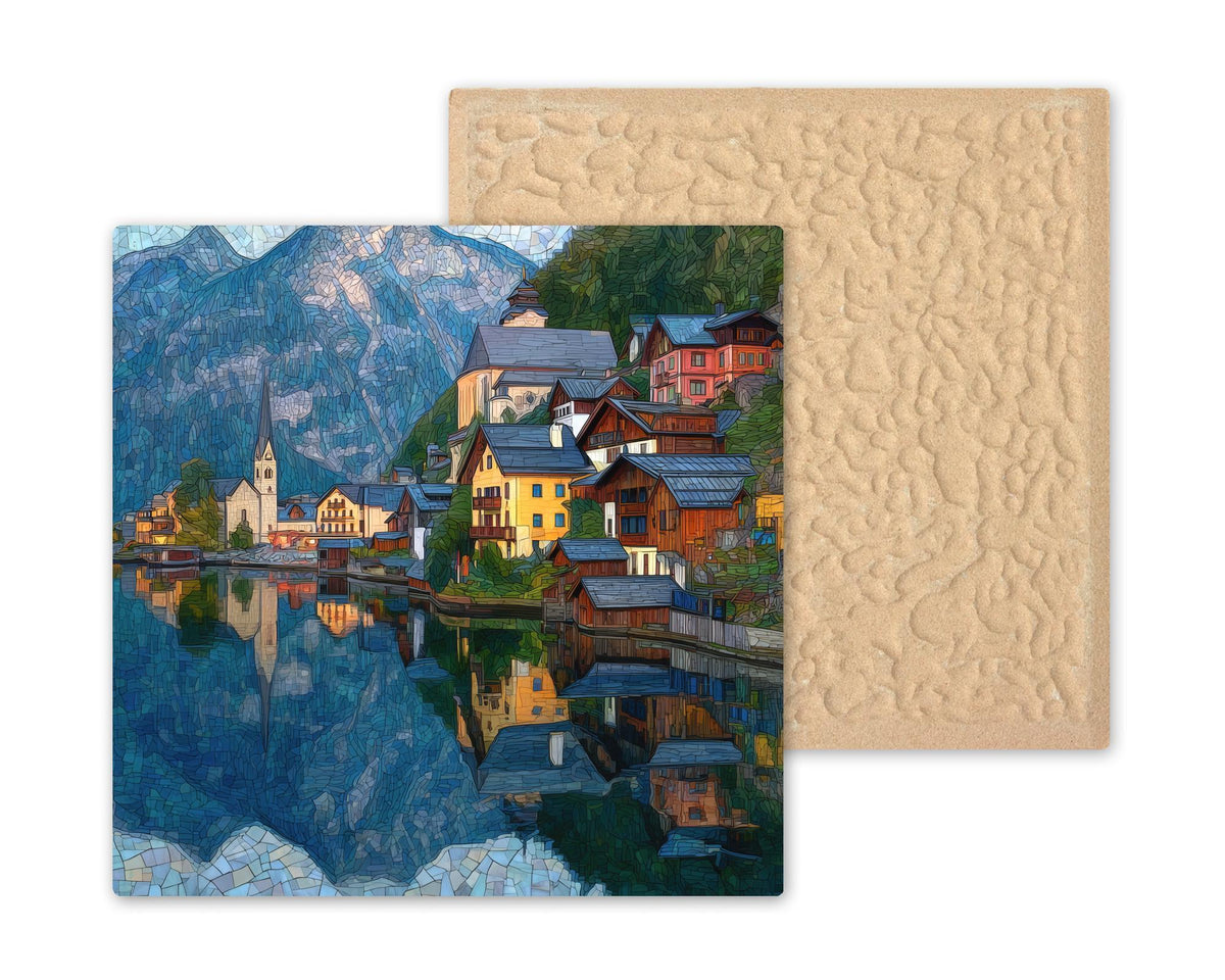 Hallstatt Austria Ceramic Art Tile – Austrian Alps Alpine Lake Village Wall Decor, European Travel Mountain Accent