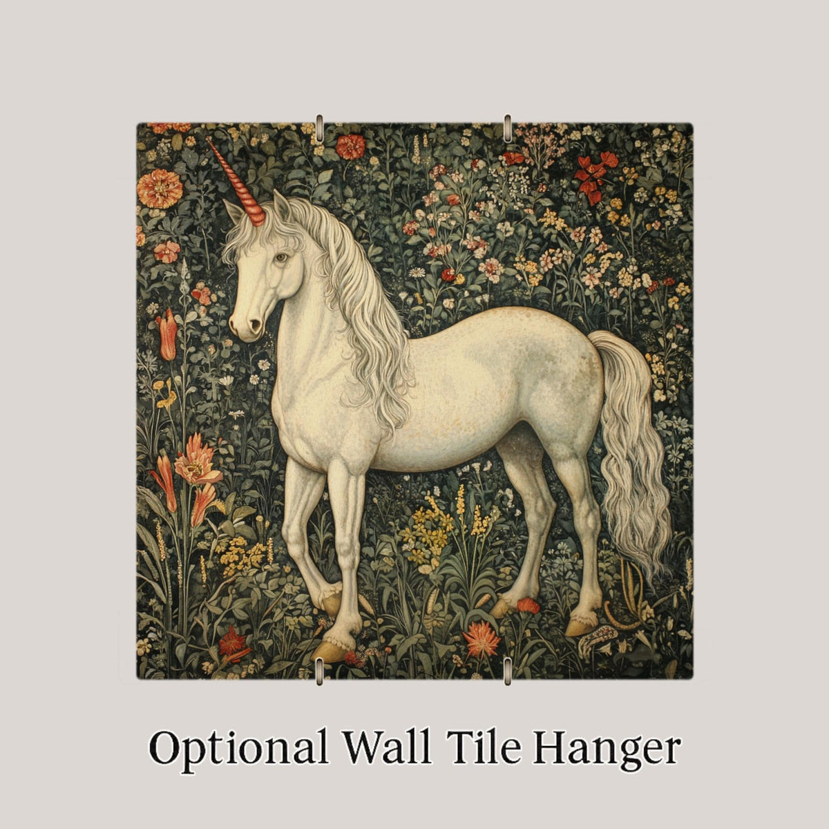 Unicorn William Morris Ceramic Art Tile: Whimsical Wall Decor Cottagecore Gift Fantasy Home Decor Wall Art Fantasy Botanical Fairycore Wo