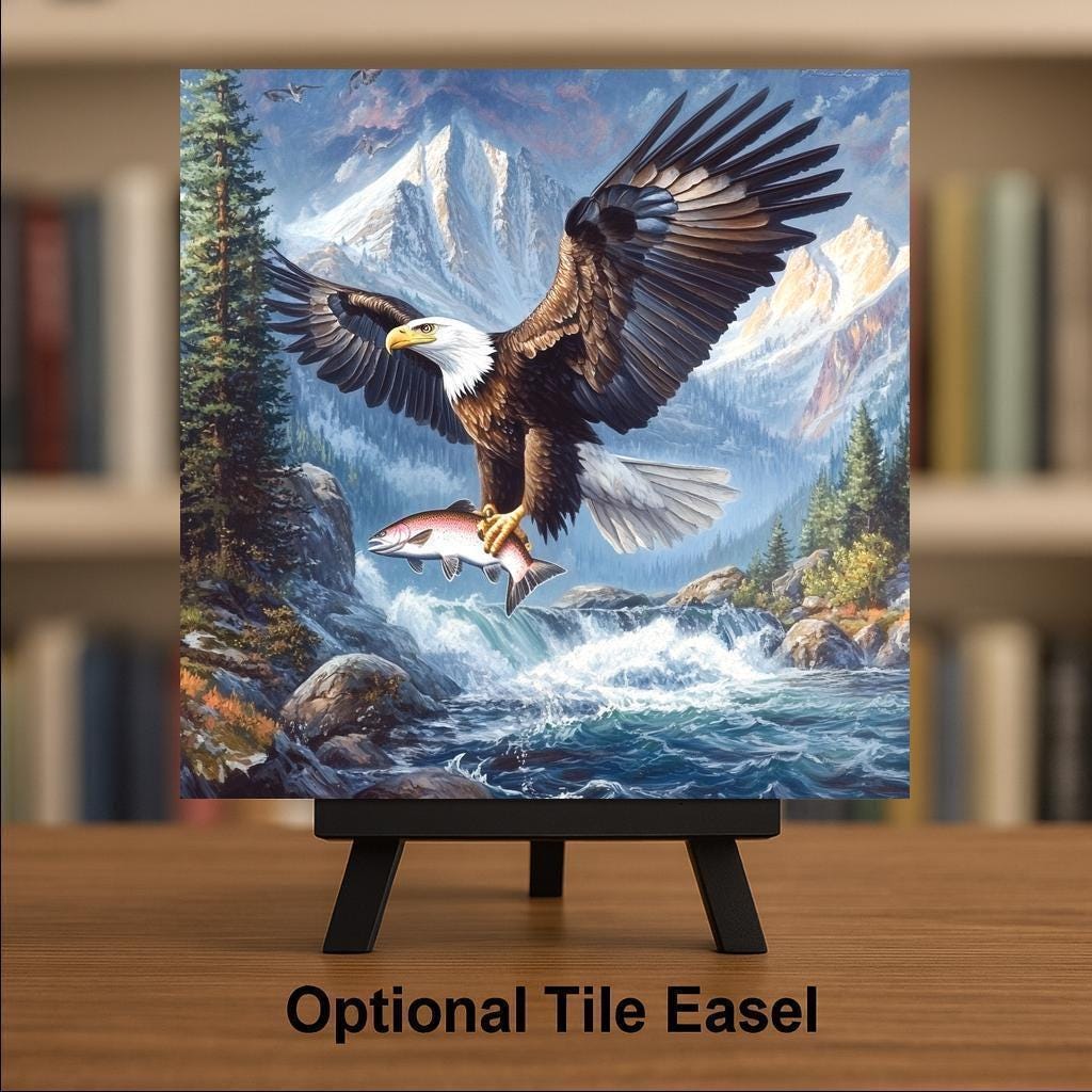 Bald Eagle Stained Glass Style Ceramic Art Tile: Nature Wall Decor Bird Lover Gift Home Decor Wall Art