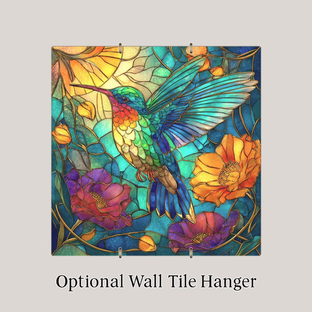 Hummingbird Nature Wall Art Ceramic Tile Garden Gift Stained Glass Style Decor Bird Lover Art Nature Home Gift Tile