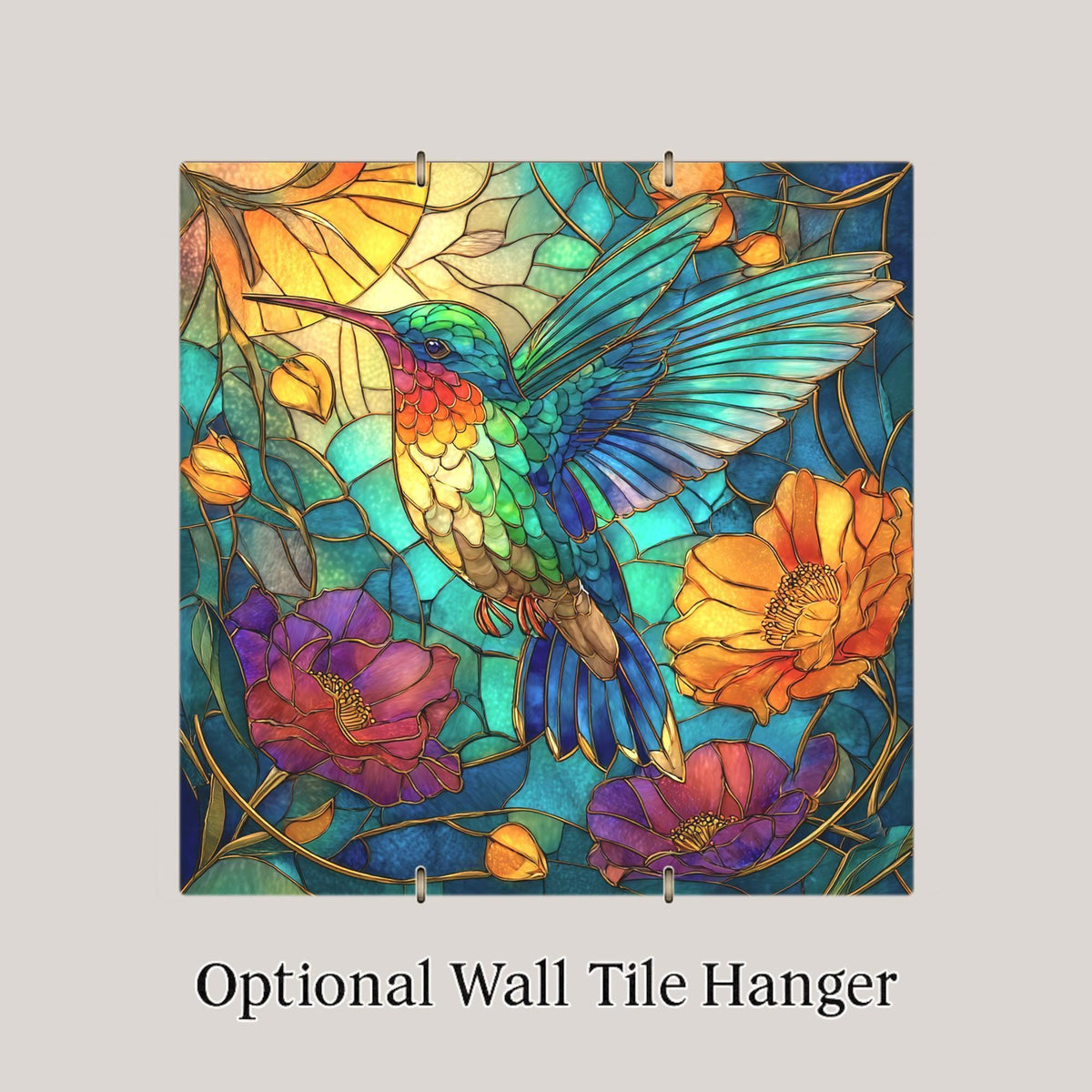 Hummingbird Nature Wall Art Ceramic Tile Garden Gift Stained Glass Style Decor Bird Lover Art Nature Home Gift Tile