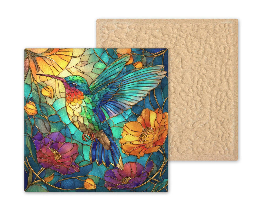 Hummingbird Nature Wall Art Ceramic Tile Garden Gift Stained Glass Style Decor Bird Lover Art Nature Home Gift Tile