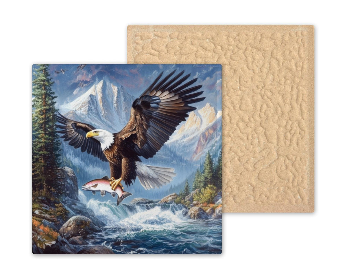 Bald Eagle Stained Glass Style Ceramic Art Tile: Nature Wall Decor Bird Lover Gift Home Decor Wall Art