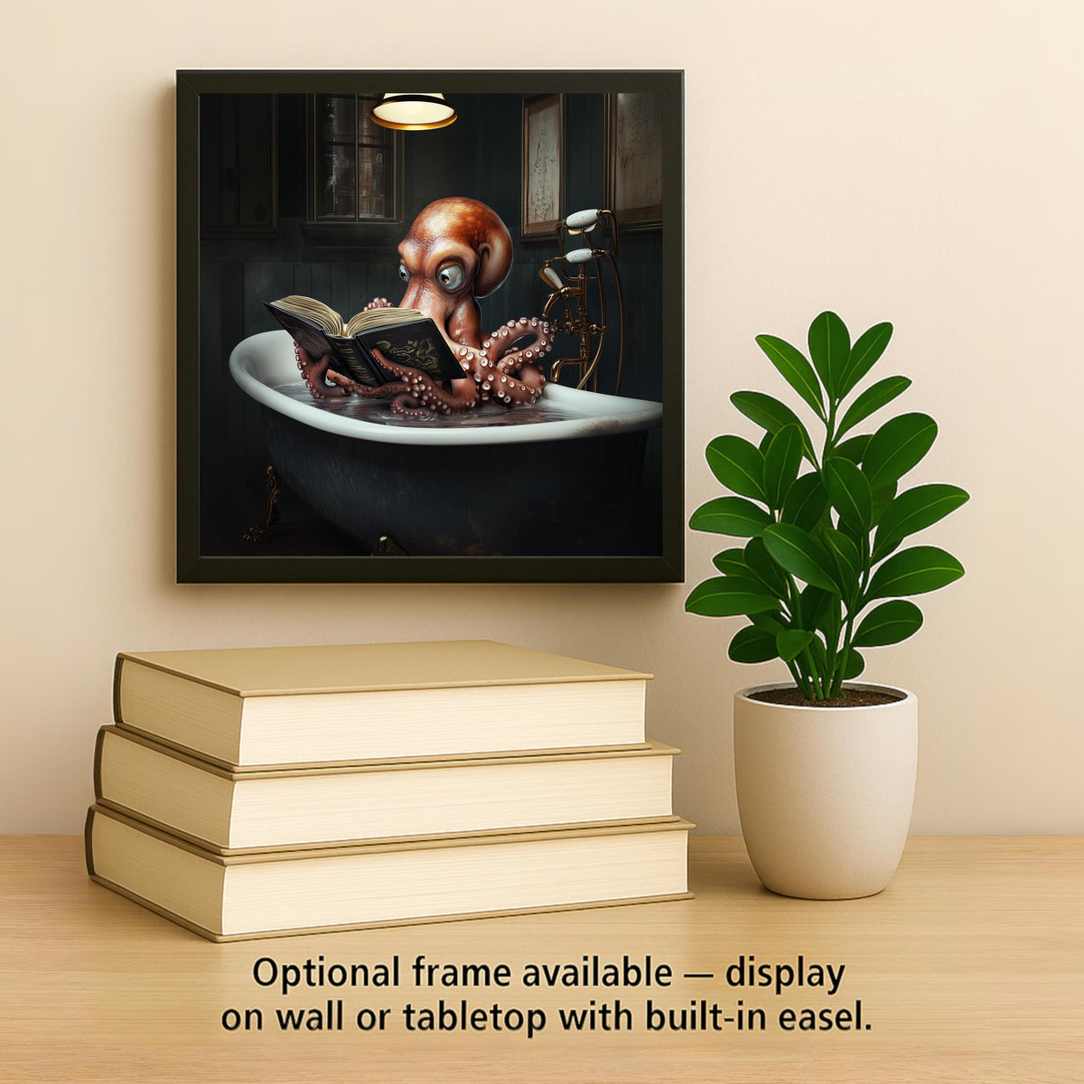 Octopus Wall Art Ceramic Tile Funny Bathroom Decor Book Lover Art Octopus Reading in Bathtub Tile Quirky Home Art