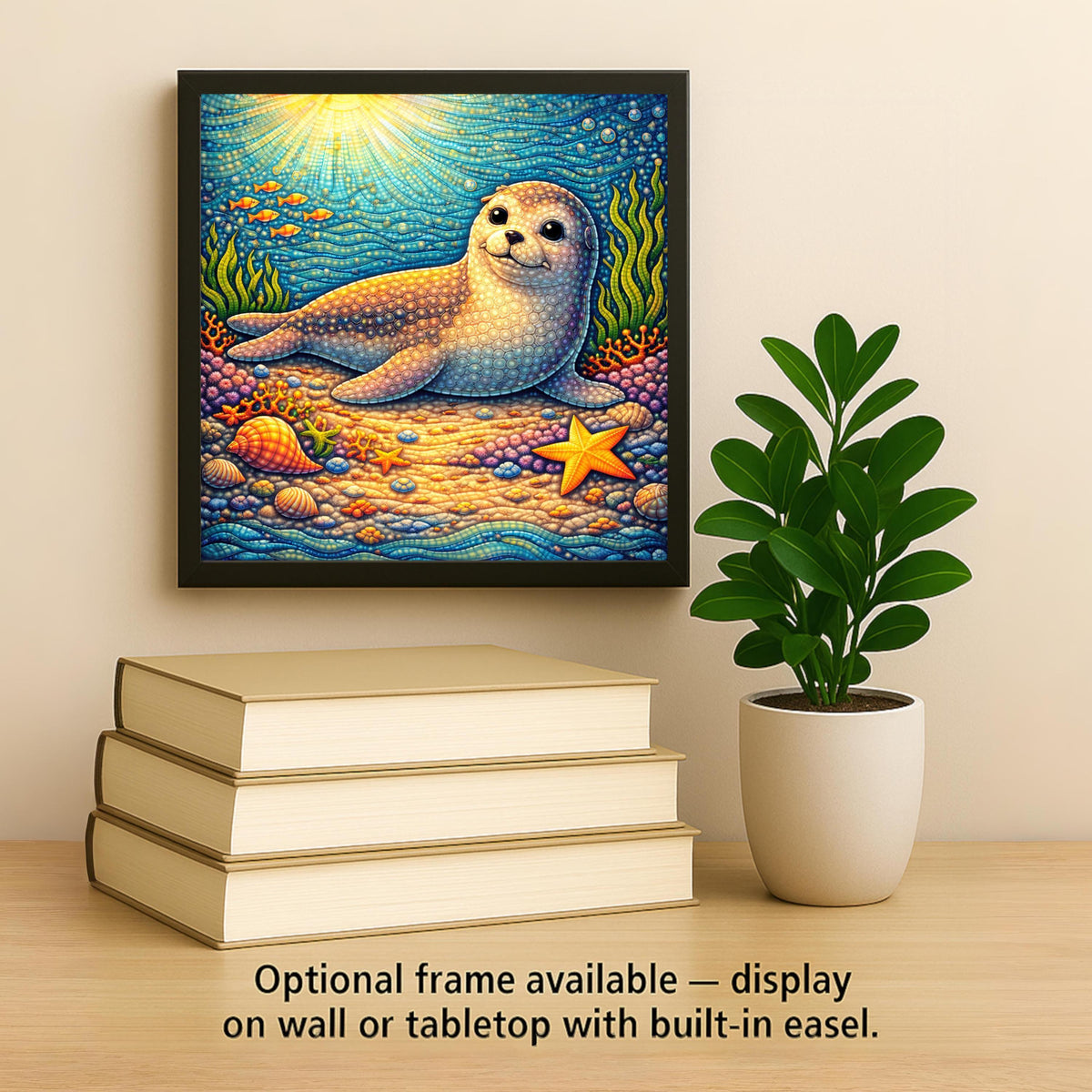 Baby Seal Ceramic Tile Wall Art – Stained Glass Style Ocean Nursery Decor, Coastal Kids Room Gift, Marine Animal Baby Shower
