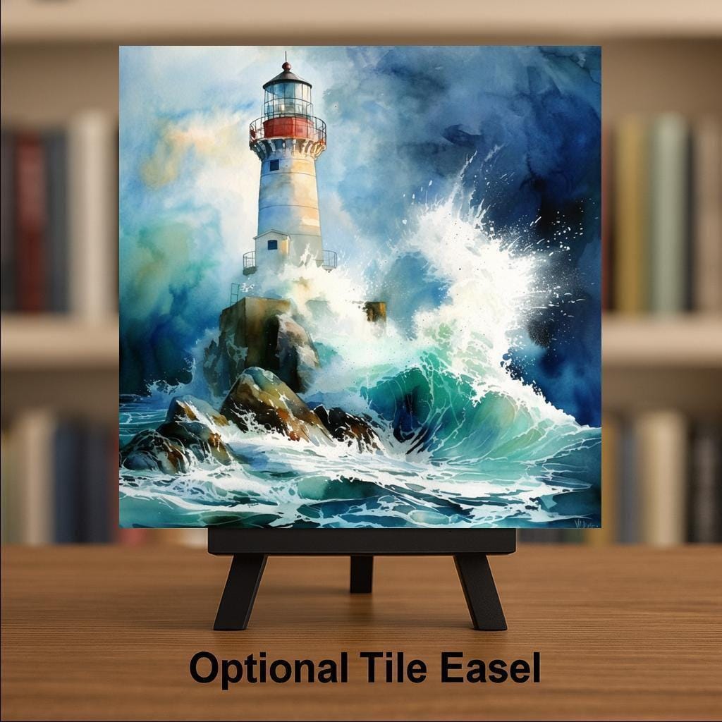 Lighthouse Ceramic Art Tile: Coastal Wall Decor Beach House Accent Ocean Home Decor Wall Art Nautical Seascape Maritime Lighthouse Art