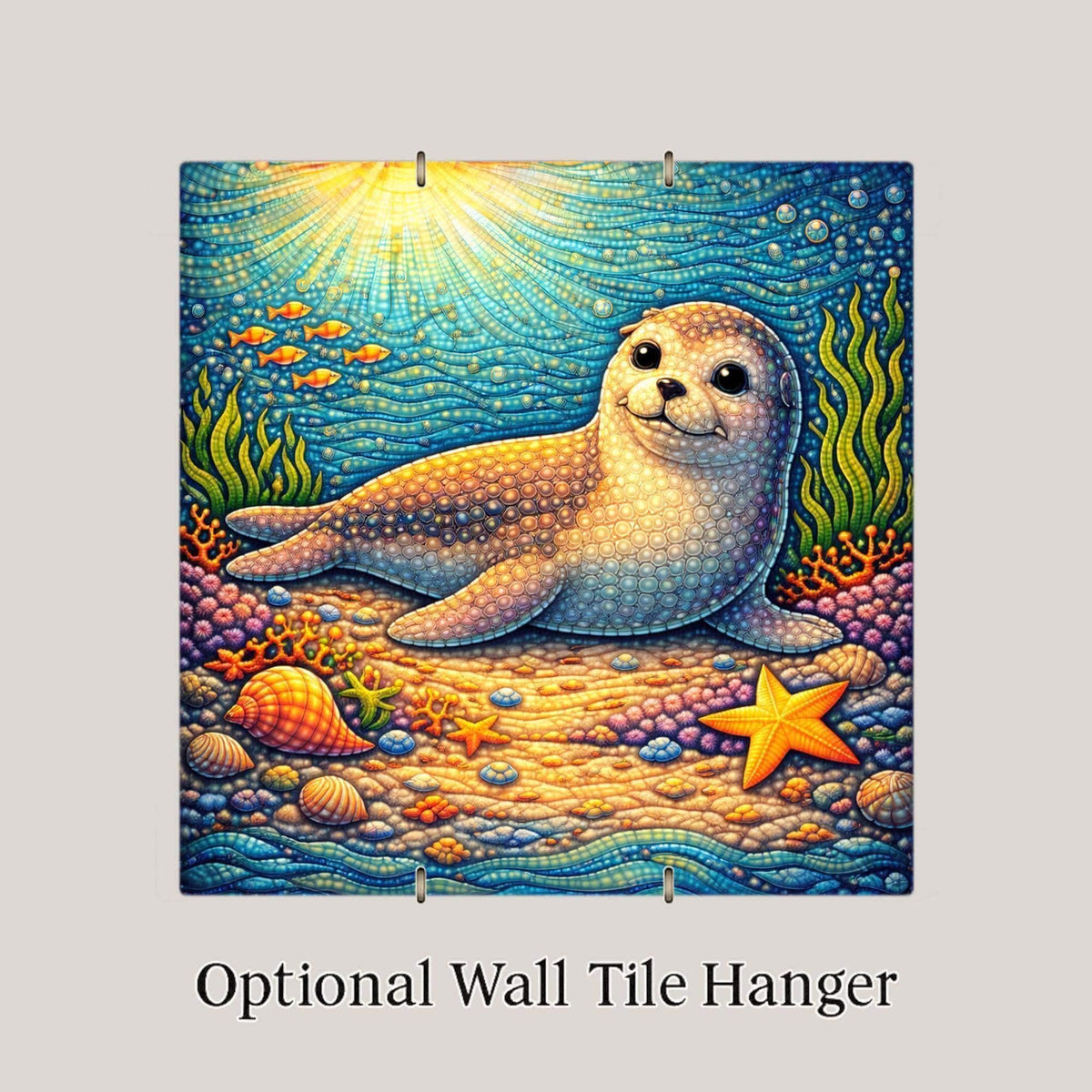 Baby Seal Ceramic Tile Wall Art – Stained Glass Style Ocean Nursery Decor, Coastal Kids Room Gift, Marine Animal Baby Shower