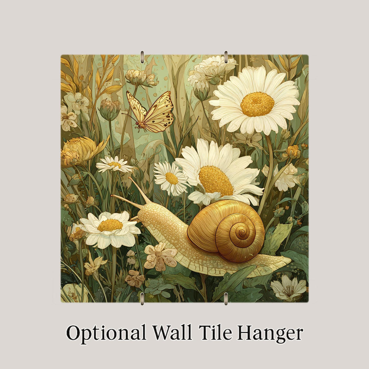 Snail and Daisy Peaceful Wall Art Ceramic Tile – Stained Glass Style, Nature Inspired Home Decor
