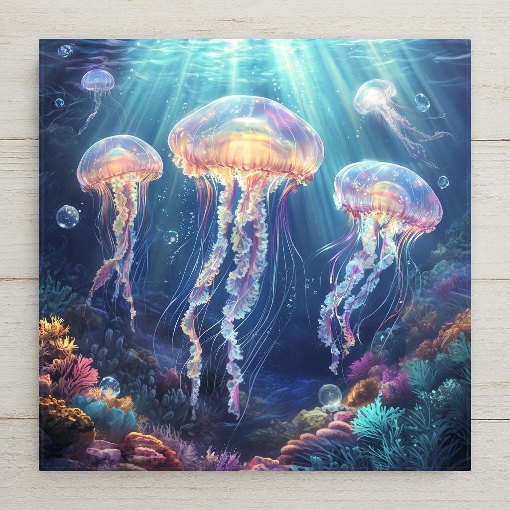 This glowing jellyfish ceramic tile brings ocean magic to your home—perfect for beach decor, bathrooms, or sea life lovers seeking a calming touch.