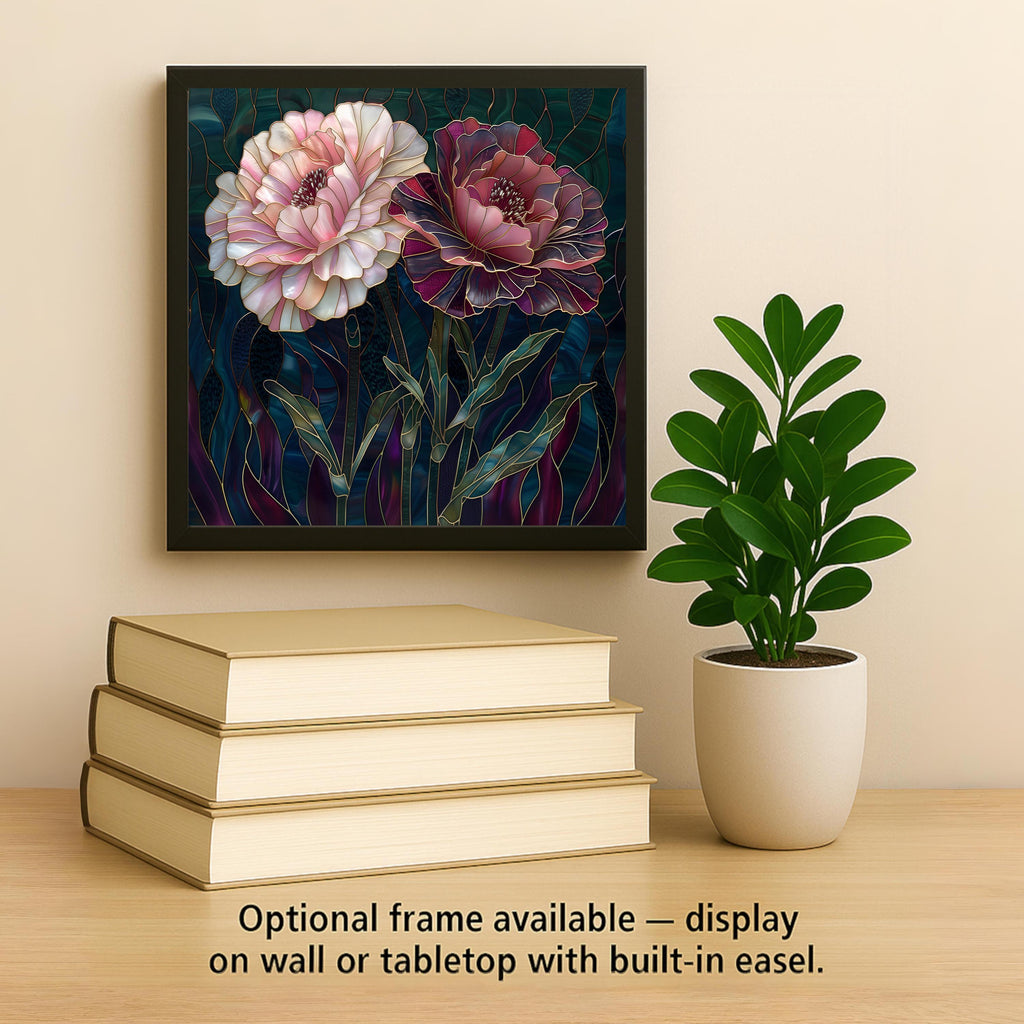 Pink Carnation Wall Art Ceramic Tile Stained Glass Style Floral Decor Romantic Botanical Home Gift Tile