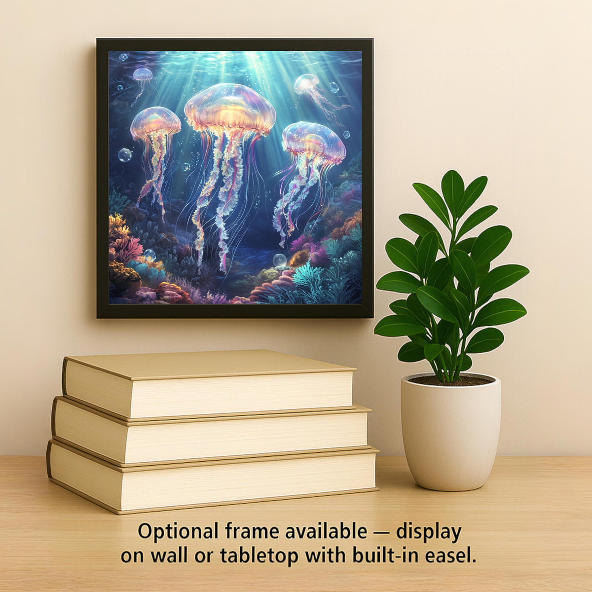 Luminescent Jellyfish Ceramic Tile: Ocean-Inspired Trivet, Wall Art & Bathroom Decor for Coastal Homes