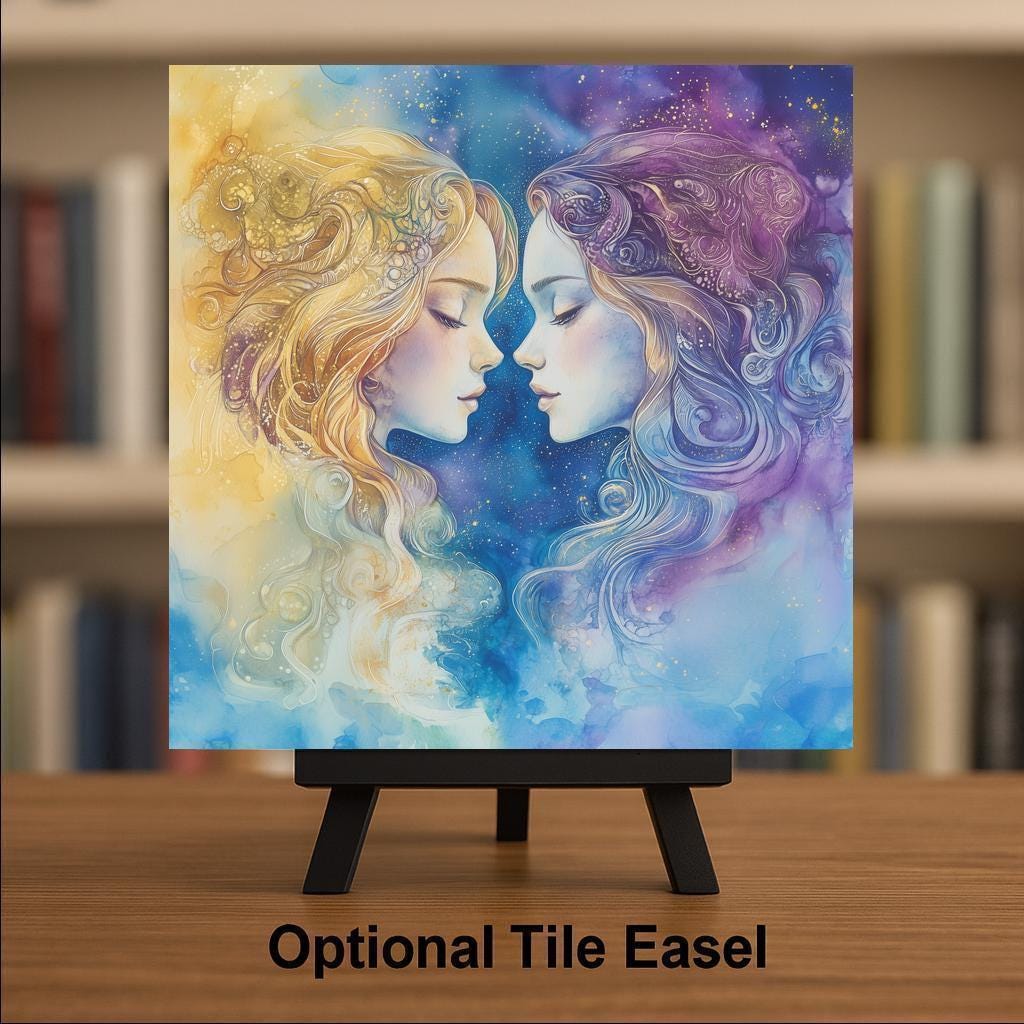 Gemini Wall Art Ceramic Tile Zodiac Gift Gemini Birthday Decor Astrology Tile Art
