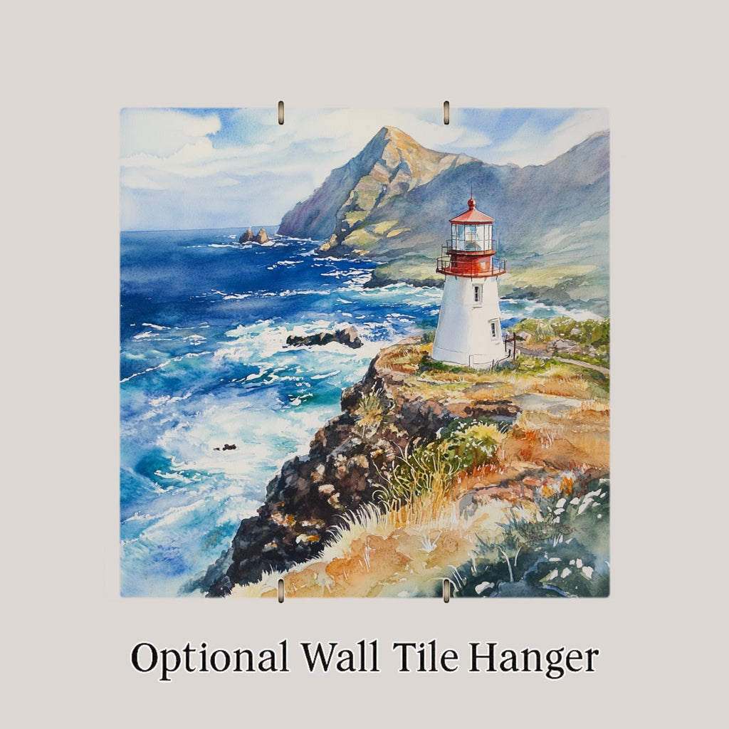 Makapu'u Lighthouse Wall Art Ceramic Tile Stained Glass Style Hawaii Gift Coastal Nature Place Identity