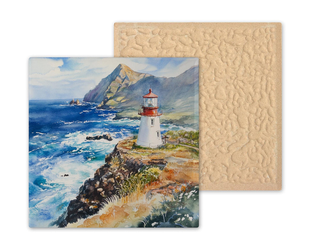 Makapu'u Lighthouse Wall Art Ceramic Tile Stained Glass Style Hawaii Gift Coastal Nature Place Identity