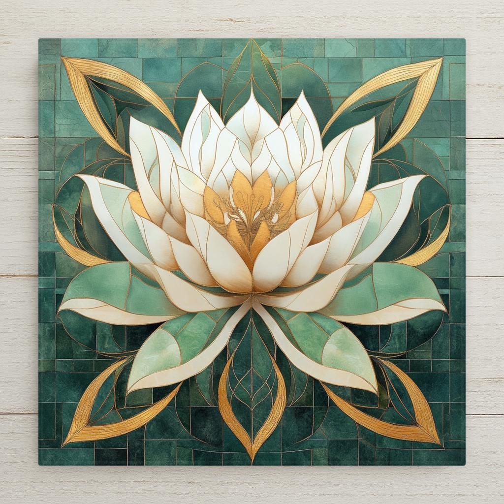 Art Nouveau Lotus Flower Ceramic Tile