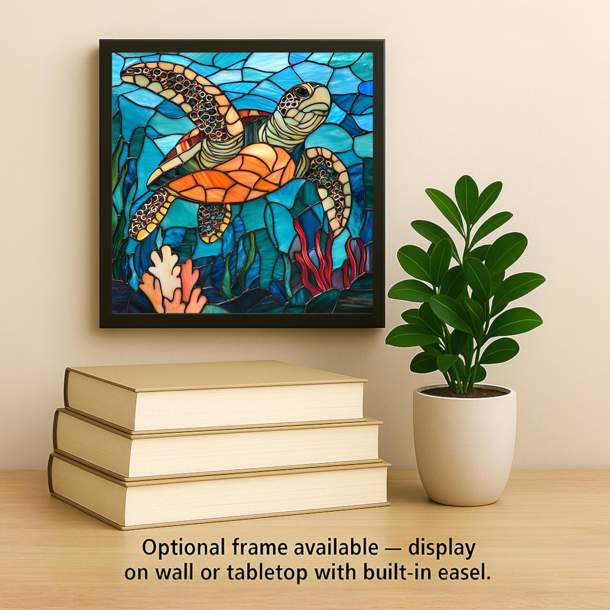 Sea Turtle Stained Glass Style Ceramic Art Tile: Coastal Wall Decor Beach House Accent Ocean Home Decor Wall Art Ocean Turtle Beach House