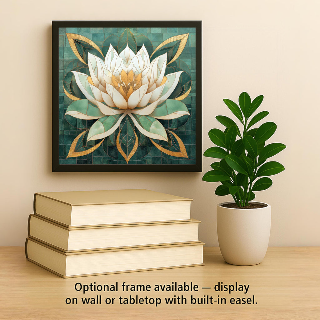 Lotus Flower Wall Art Ceramic Tile Yoga Gift Jade Zen Art Spiritual Gift for Her Memorial Mindfulness Meditation Stained Glass Style Decor