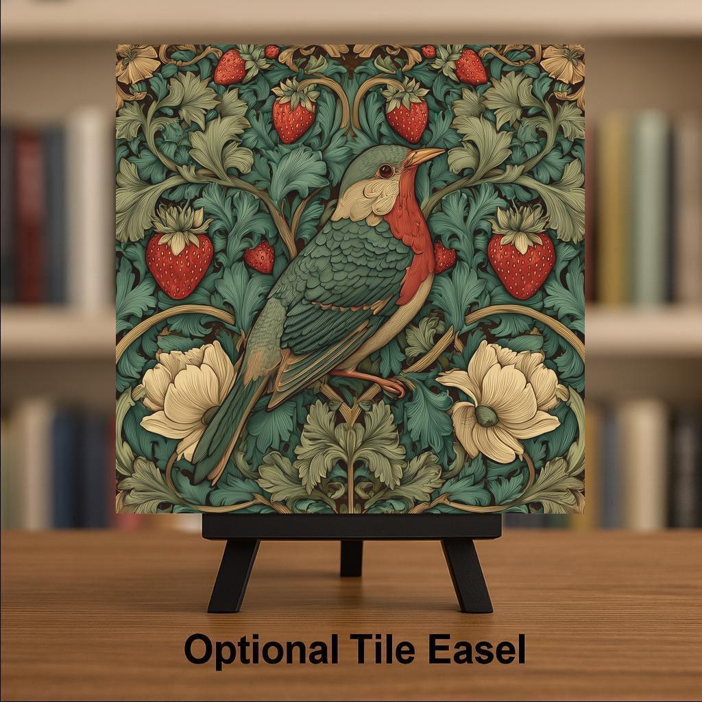 Songbird William Morris Ceramic Art Tile: Nature Wall Decor Bird Lover Gift Home Decor Wall Art Botanical Bird Nouveau Birdwatcher Nature